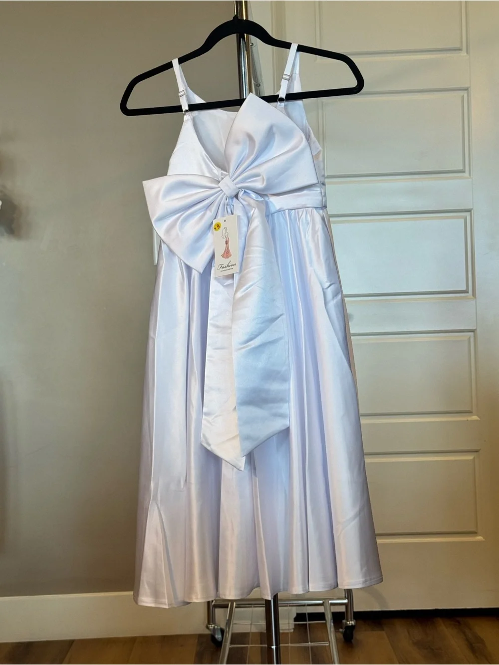 White Satin Girls' Party Dress - Sleeveless A-Line